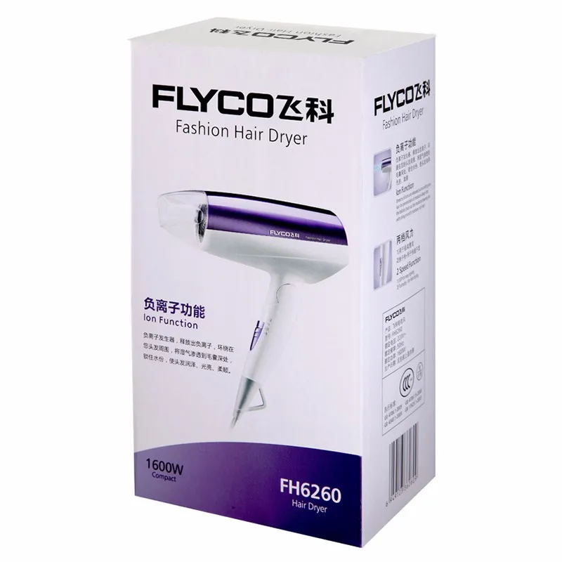 Flyco FH6260 фен профессиональный Secador De Cabelo Профессиональный сеше шевроу с насадками Складная ручка горячий и холодный ветер