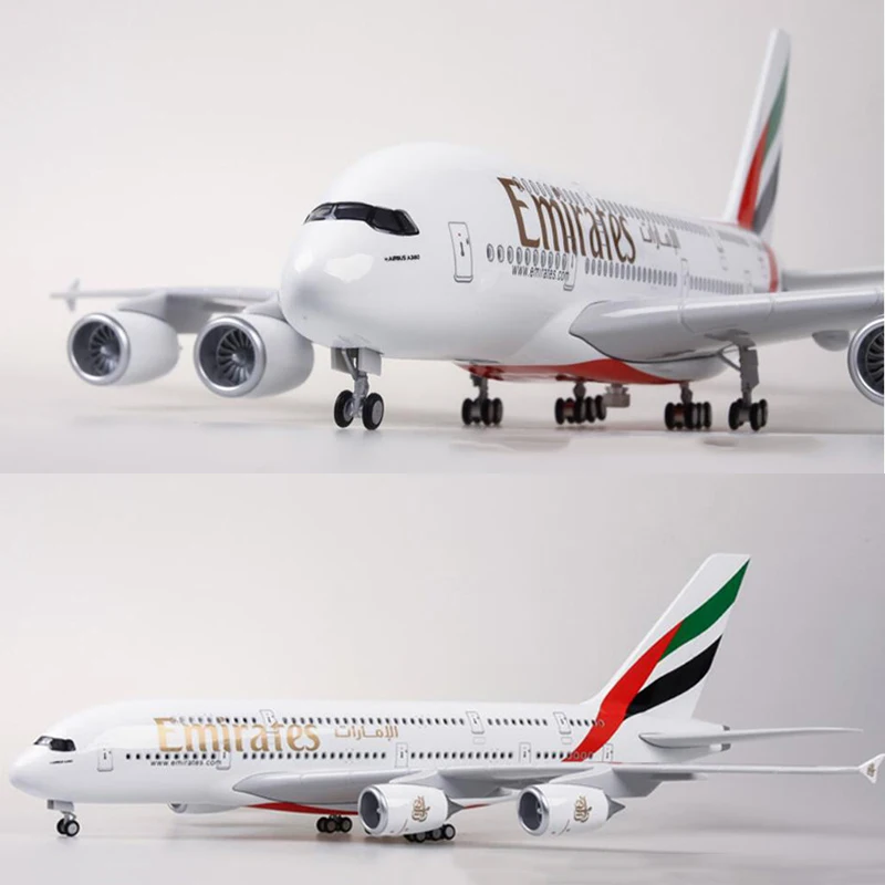 1/160 масштаб 45,5 см модель самолета Airbus A380 EMIRATES модель самолета с подсветкой и колесом литая под давлением пластиковая полимерная игрушка самолет