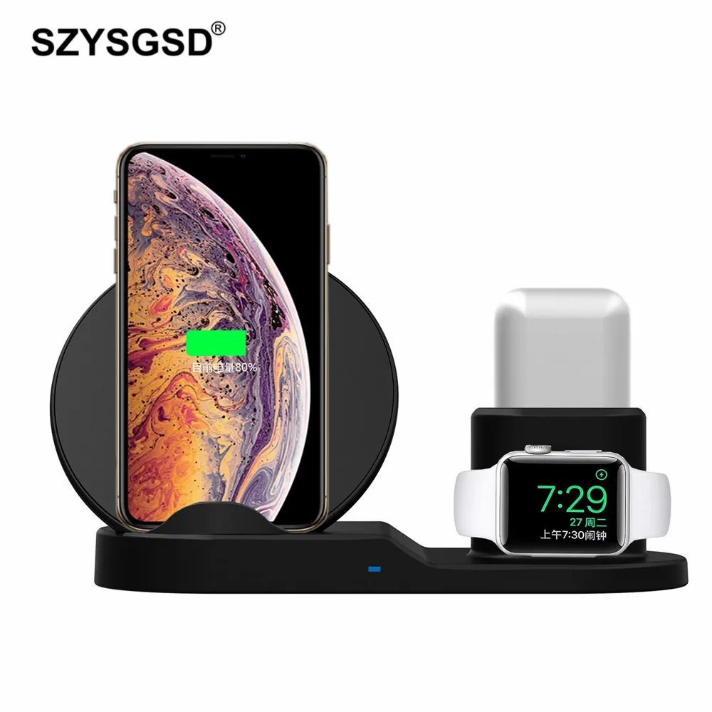 Qi Беспроводное зарядное устройство Быстрая зарядка для iPhone 8 X XS Max XR Apple Watch 4 3 2 Airpods 10 Вт Быстрая зарядка для samsung S9 S8 S7