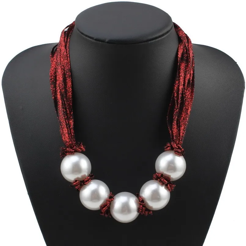 

Florosy Chunky Big Bead Ball Pendant Simulated Pearl Necklace Women Fashion New Bib Multi Layers Rope Chain Statement Necklace