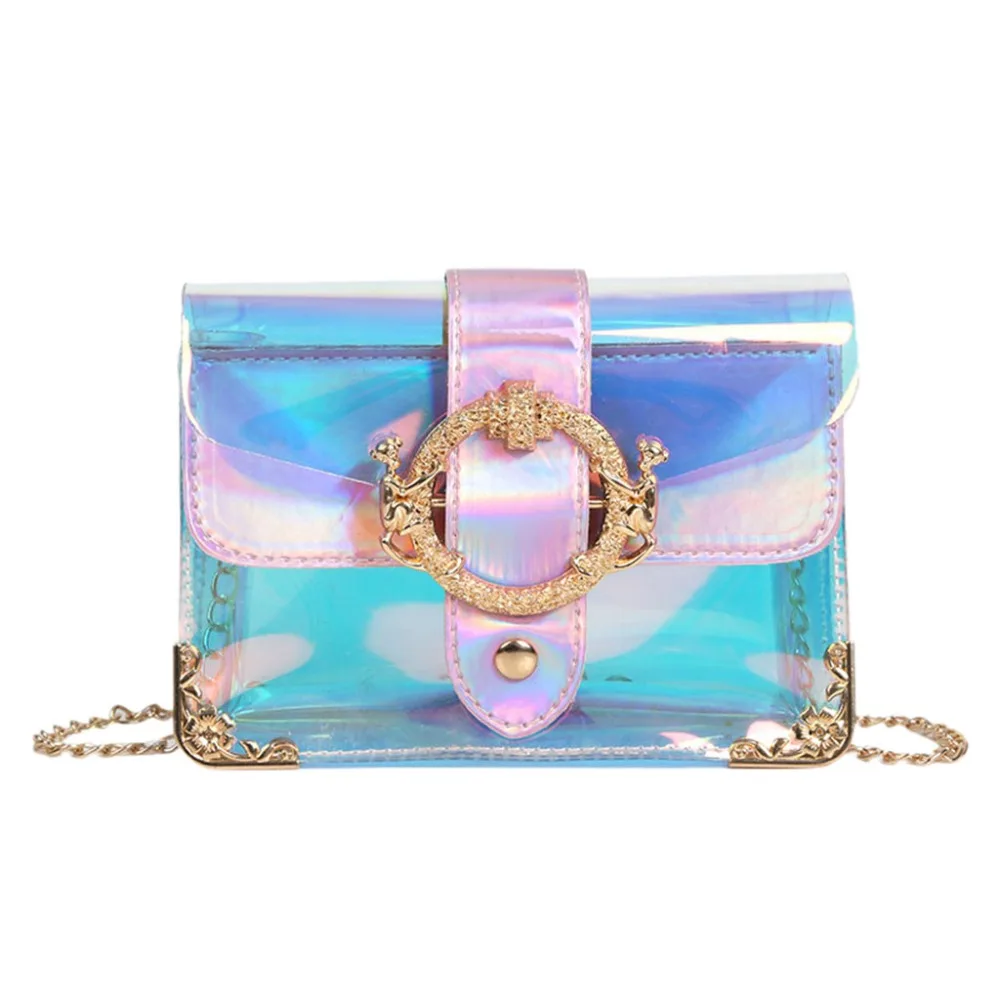 

Laser messenger bags candy women fashion jelly Transparent handbag Plastic shoulder bags hasp Lock Chains handbags holographic