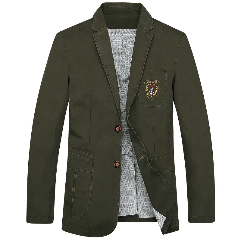 Повседневные Костюмы, черный мужской блейзер, куртка, хлопок, деним, мужские блейзеры, куртка размера плюс, XXXL, пальто XXXXL, брендовая одежда - Цвет: 63J3188 army green