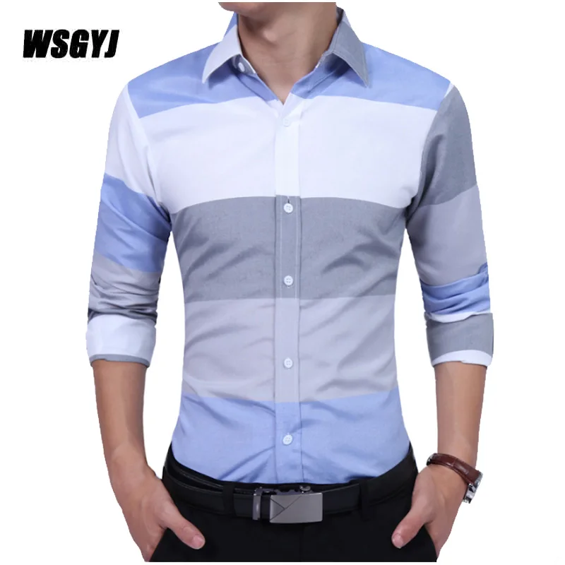 Skup Odzież męska 2017 moda koszula męska z długim rękawem topy duże paski męskie Casual męskie ubranie koszule Slim koszula męska M 2XL