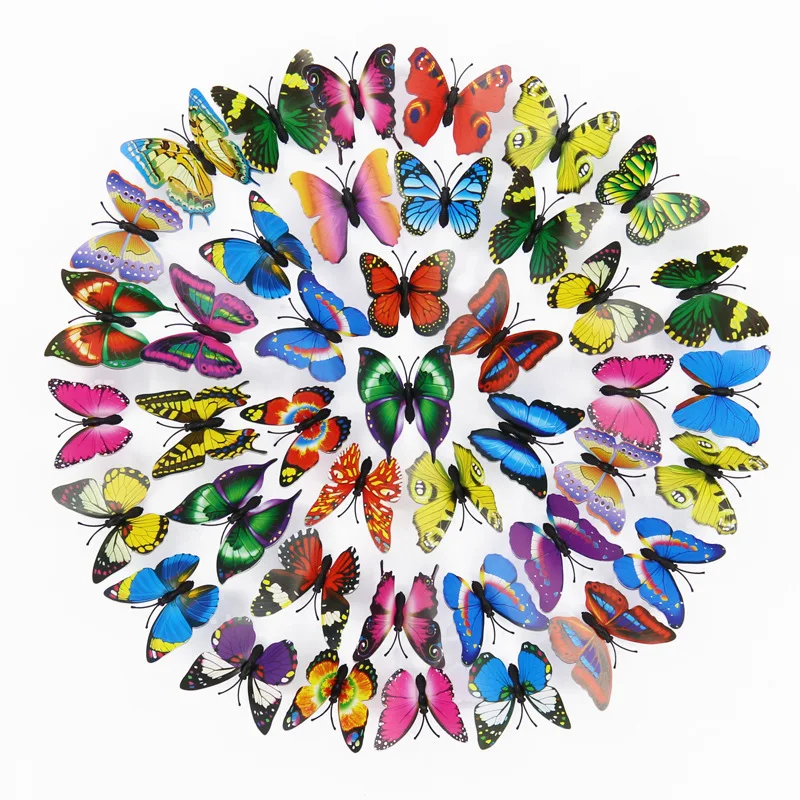 

200Pcs 3D Butterfly Wall Stickers Double layer Butterflies Fridge Magnet Stickers Room Decor for Home Decor DIY Room Decoration
