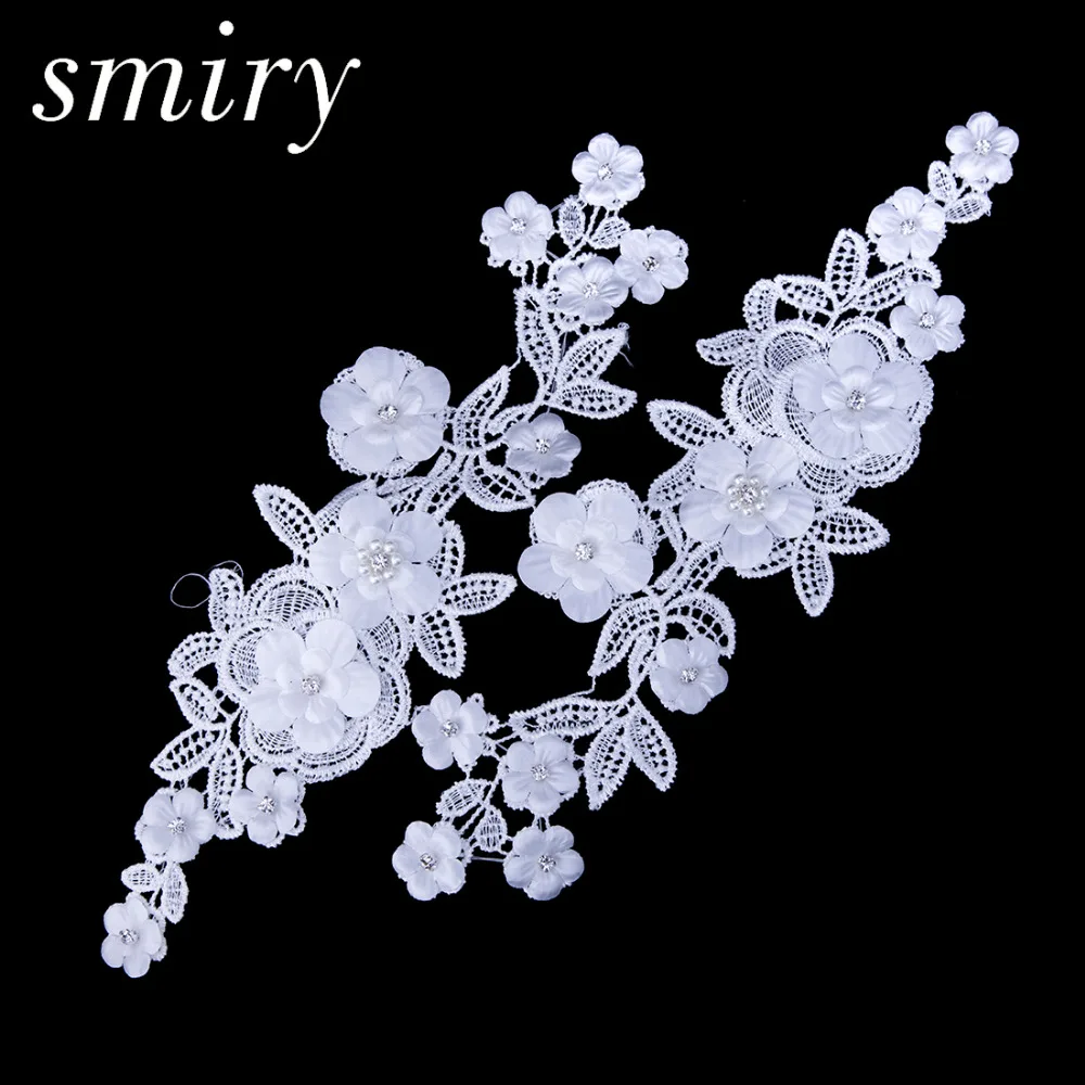 

Smiry 1Pair 3D Lace Applique Plastic Flower Beads Rhinestone Lace Trim DIY Handmade Wedding Fabric for Dress Decor Sewing Crafts