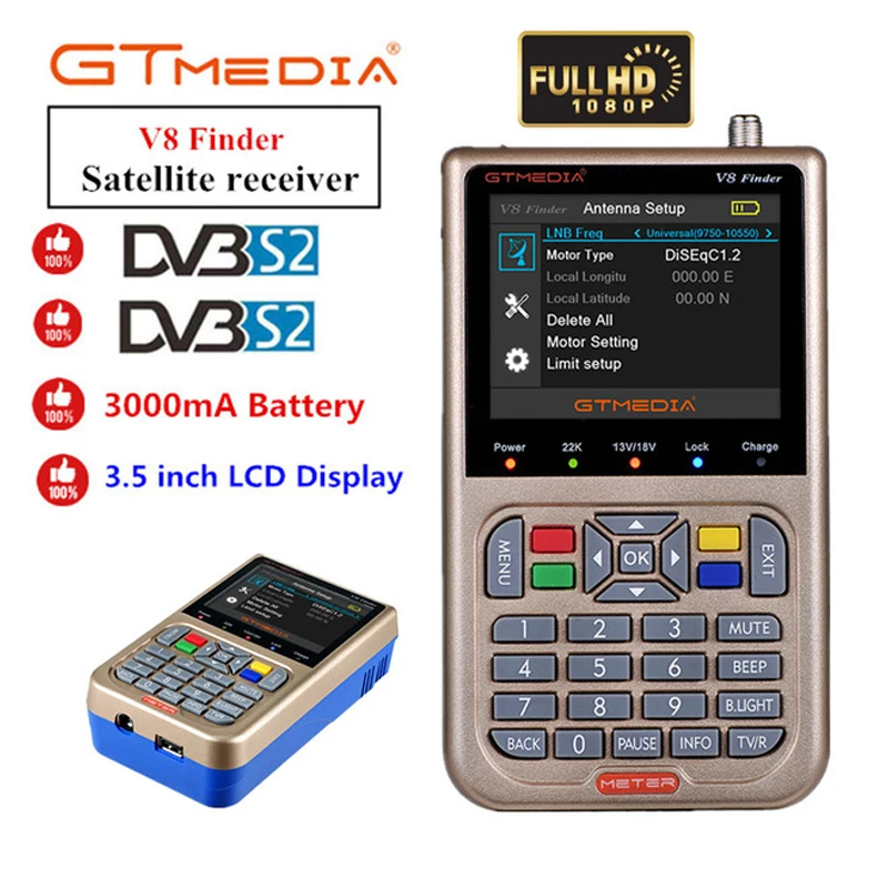 

3.5inch Screen V8 Finder Full HD 1080P Digital Satellite Network TV Receiver DVB-S/S2 MPEG-4 Multilingual Sat Meter Receptor