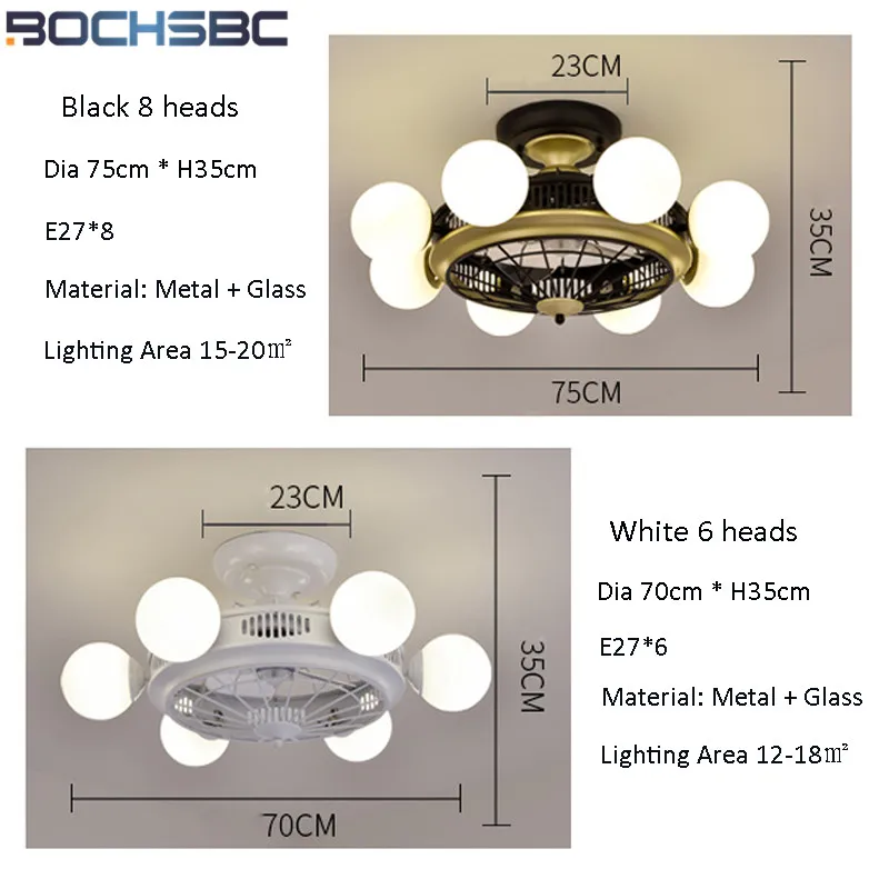 BOCHSBC светодиодный скандинавский анион Потолочная люстра с вентилятором 220 В черные домашние декоративные лампы 8 головок столовая гостиная ночник с подставкой