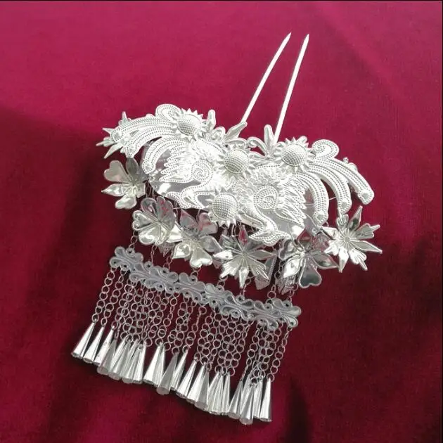 

Miao silver Hair accessories for women Tassel hairpin 15*18CM