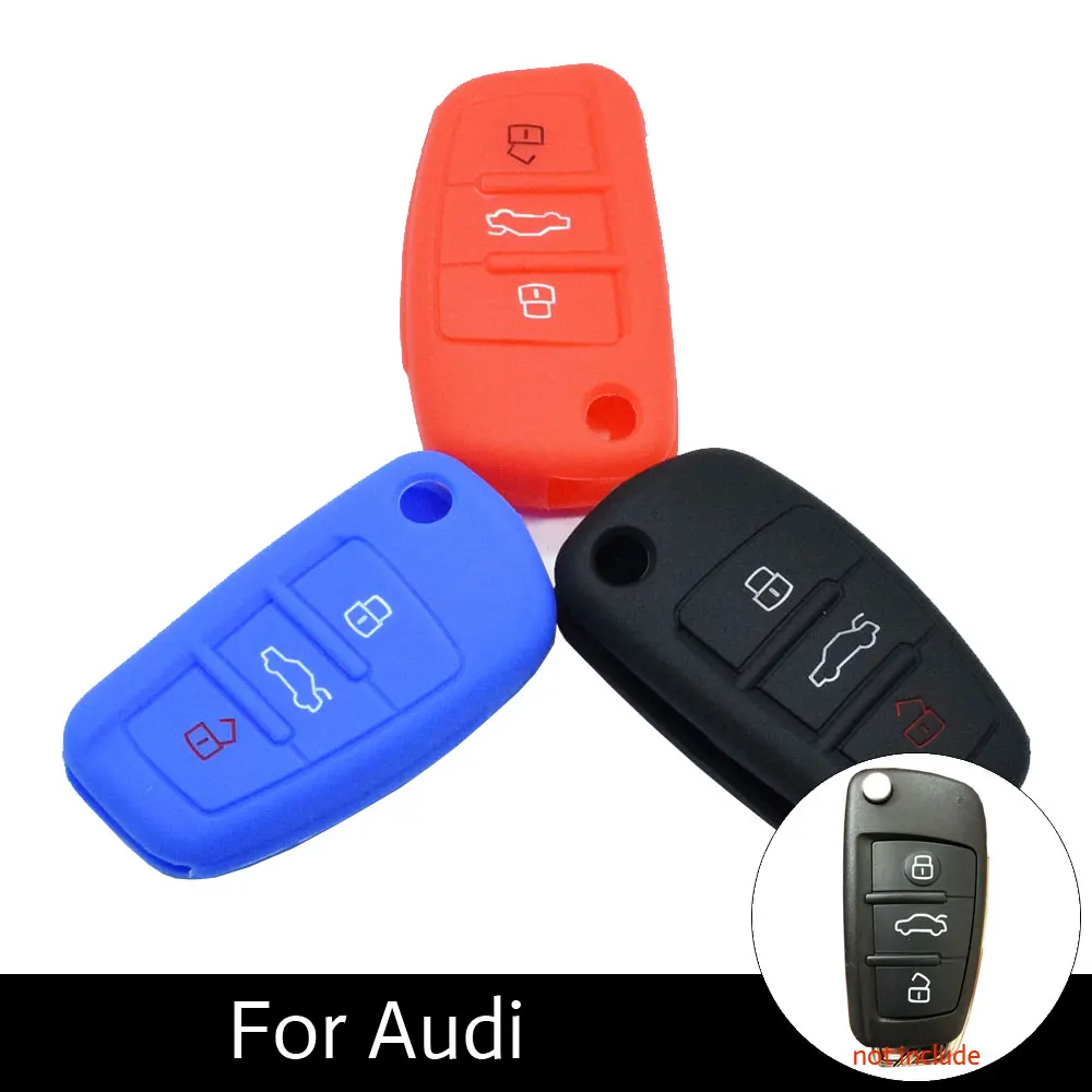 

ATOBABI 3 Buttons Silicone Car Flip Key Case For Audi Q7 / A3 / A4 / A6 / TT / R8 Key Protective Cover Case Adui Car Key Shell