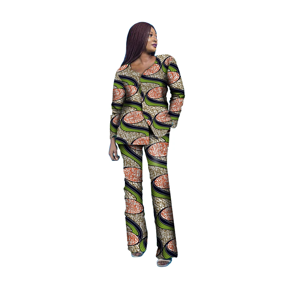 

African print Tops+Full Length pants Set Ladies Suits African Women Two Pieces African Clothing Plus Party Costume Customize