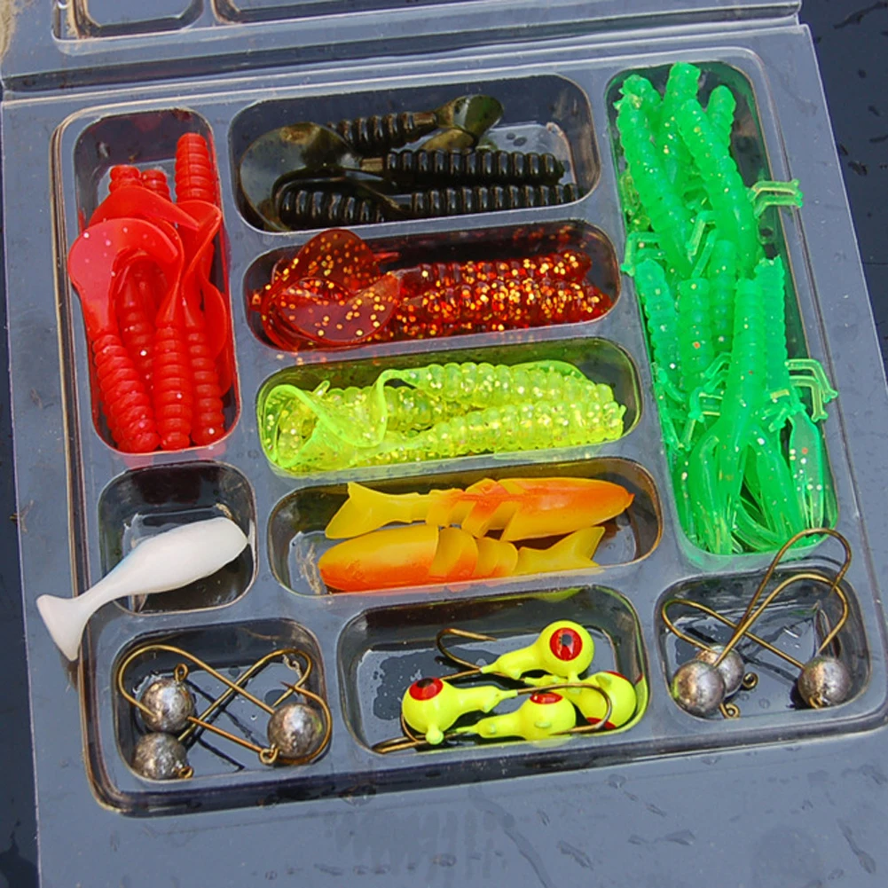 

35Pcs Soft Worm Lure Carp Fishing Lure Set + 10 Lead Head Jig Hooks High Simulation Suite Soft Fishing Baits Set Tackle Pesca