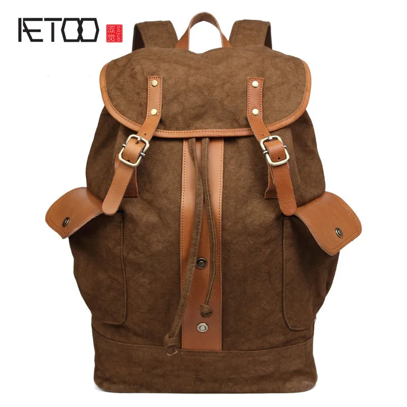

AETOO New canvas shoulder bag vintage retro bag students backpack Guangzhou wholesale canvas backpack