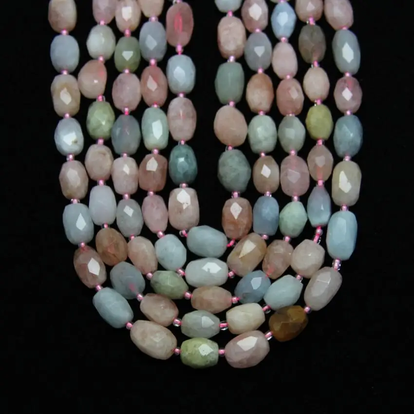 

10-12x12-16mm Morganite Faceted Beads Nugget Pendants strand,Center Drilled Stones Cut Rice Beads Spacer Necklace Findings