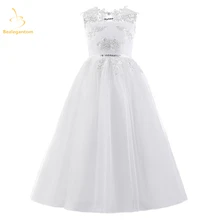 

2019 New A-Line Flower Girl Dresses With Bow Appliques Sequined Princess Kids Pageant Gown Vestidos De Comunion Gown QA1217