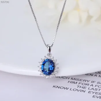 

fashionable simple-designed 925 sterling silver natural blue topaz gemstone jewelry pendant necklace for women