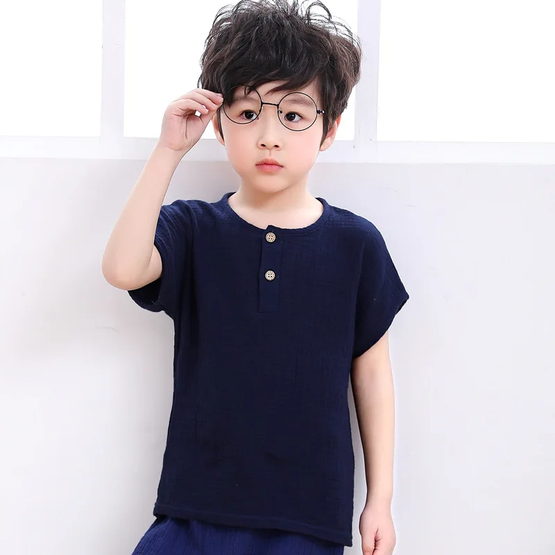 chinese style simple Cotton linen shirts 1- 8 yrs baby boys summer kids clothes Casual children's shirt white button tops