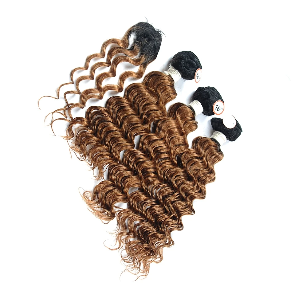 Pinshair Malaysian Hair 3 Bundles With Closure Ombre 1B 30 Blonde Brown Dark Roots Human Hair Bundles With Closure Non Remy Hair (16)