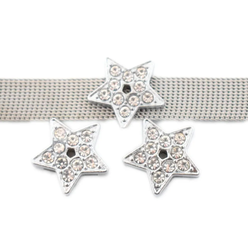 10mm Hole Crystal Rhinestone Star Slide Charms Beads DIY Accessories Handmade Jewelry For Bracelets Key Chains Pet Collar | Украшения и
