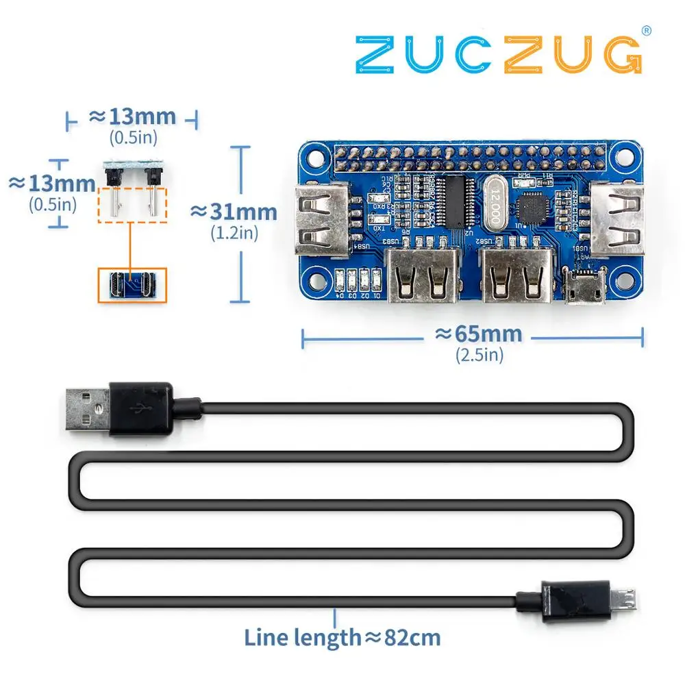 4 Port USB HUB HAT Expansion Board Raspberry Pi 3 Model B //Zero V1,3//Zero W US