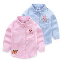 Осенняя блузка для маленьких девочек детские блузки в полоску для девочек рубашки с длинными рукавами и вышивкой кролик с морковкой топы для маленьких девочек