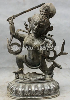 

shitou 00537 12" Tibet 100% Pure Bronze Copper Buddhism Joss Snake Manjushri Buddha Statue