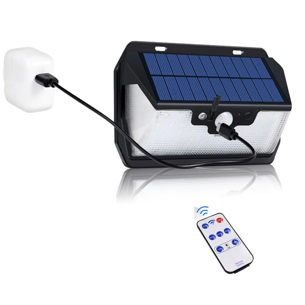 1000lm водонепроницаемый Садовый Солнечный светильник 55LED на солнечных батареях с зарядкой от usb для улицы, уличный светильник, лампа для безопасности с дистанционным управлением