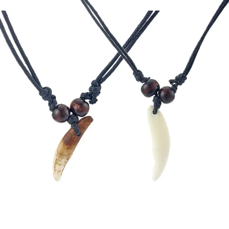 1pcs White/ Brown Real Wolf Tooth Teeth Pendant Amulet Necklace