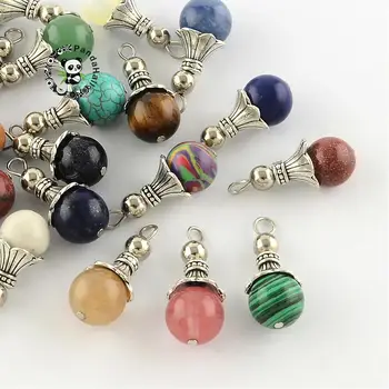 

Mixed Stone Pendants with Alloy Findings Antique Silver Color Snowcone 29.5x12.5mm Hole: 2.5mm