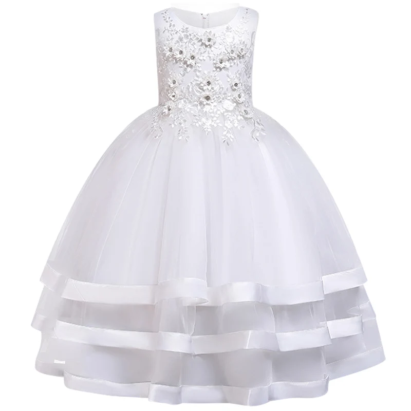 Новые Детские Элегантное свадебное платье с укороченными, подметает пол длинное Бисер; с вышивкой; платье принцессы Вечерние вечернее платье