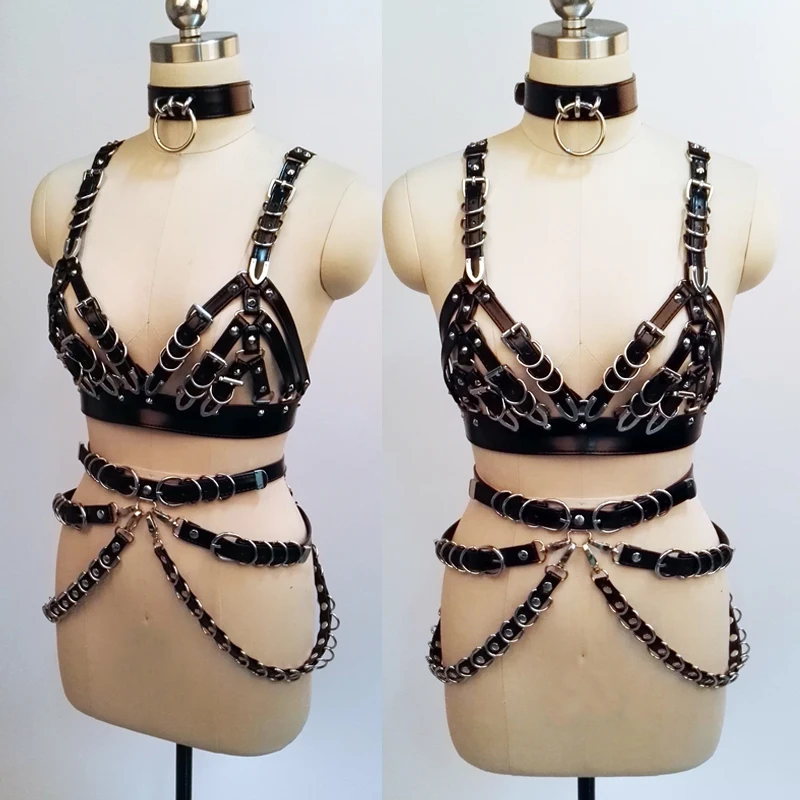 Черные подвязки для бюстгальтера из искусственной кожи в стиле панк|leather harness|waist
