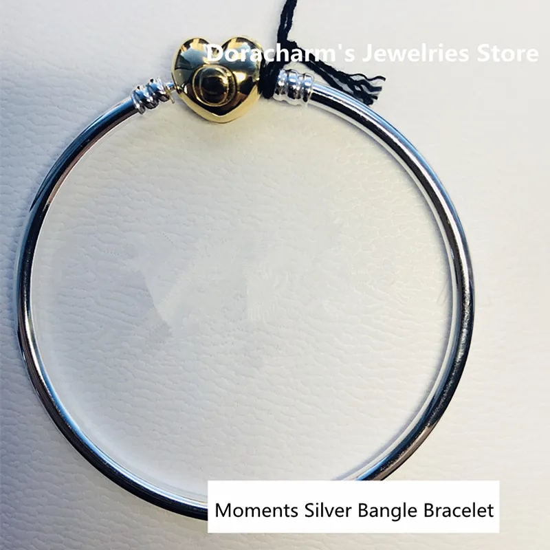 

NEW! Perfect Charm logo Engraved Bracciali S925 Silver bead DIY golds charm Bangle Bracelet Heart Clasp jewelry chain women,1pz