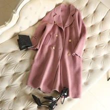 Двухстороннее кашемировое пальто, двубортное пальто, свободный кокон для женщин, длинное модное шерстяное пальто, зимнее шерстяное пальто для женщин