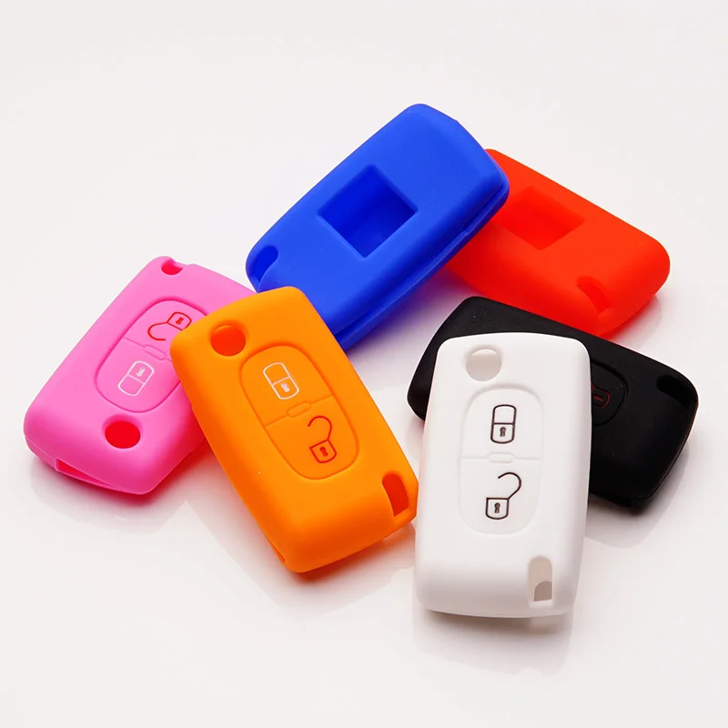 

silicone car key fob cover case holder protected for Peugeot 2008 3008 4008 5008 flip 2 button remote keyless accessories