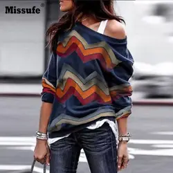 Missufe футболка с длинным рукавом Для женщин с круглым вырезом геометрическим принтом футболки пуловеры Повседневное Топы свободные