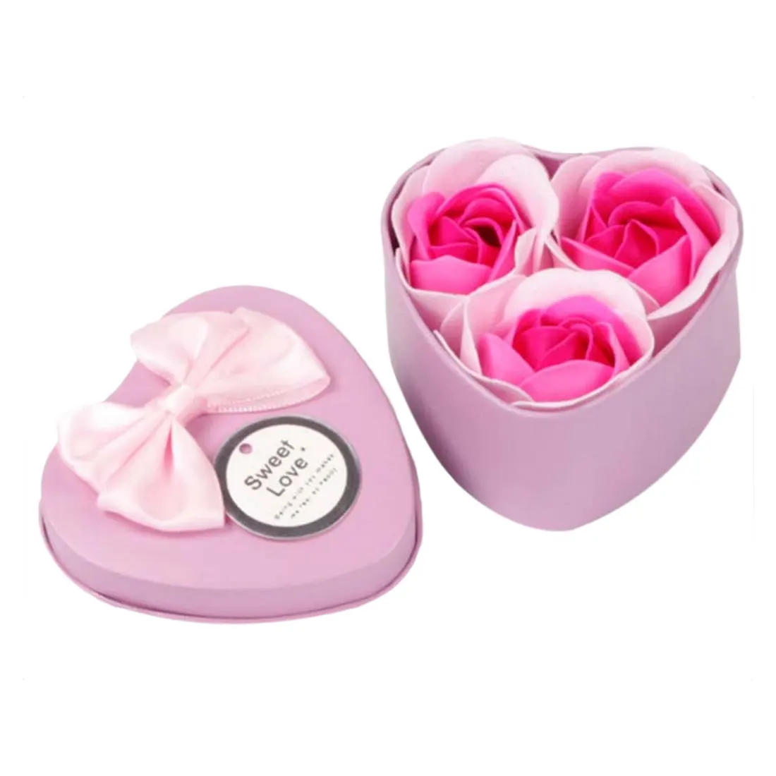 Фиолетовый 3 шт. искусственный цветок «Роза» мыло цветок в форме сердца железная коробка Ароматическая ванна корпус лепесток Роза