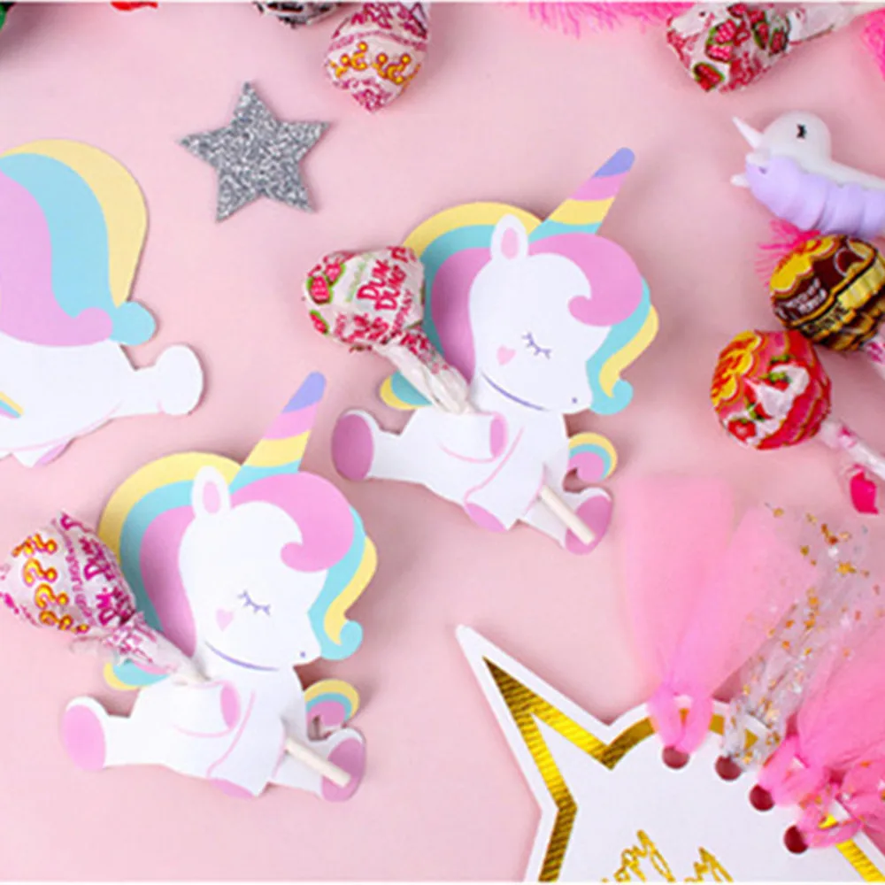 

50pcs/pack Baby Cartoon Unicorn Lollipop Decoration Cards Wedding Birthday Party Decorations Kids Candy Favors Decor for Guest