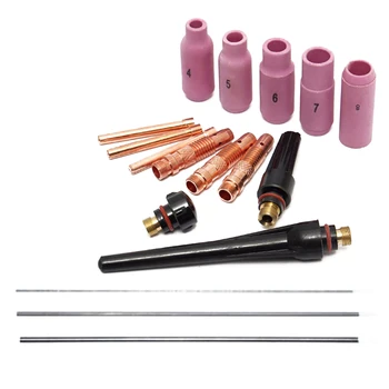 

17PCS/Set Welding Torch Cup Collet Body Nozzle Tungsten Gas Lens Kit Replacement for Tig WP-17 WP-18 WP-26 TIG