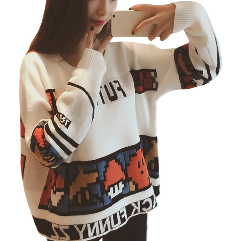 

Small Fresh College Wind Pullover Autumn Winter Rabbit Cartoon Pull Short Thick Loose Hedging Sweater Women Knit Vestidos LXJ103
