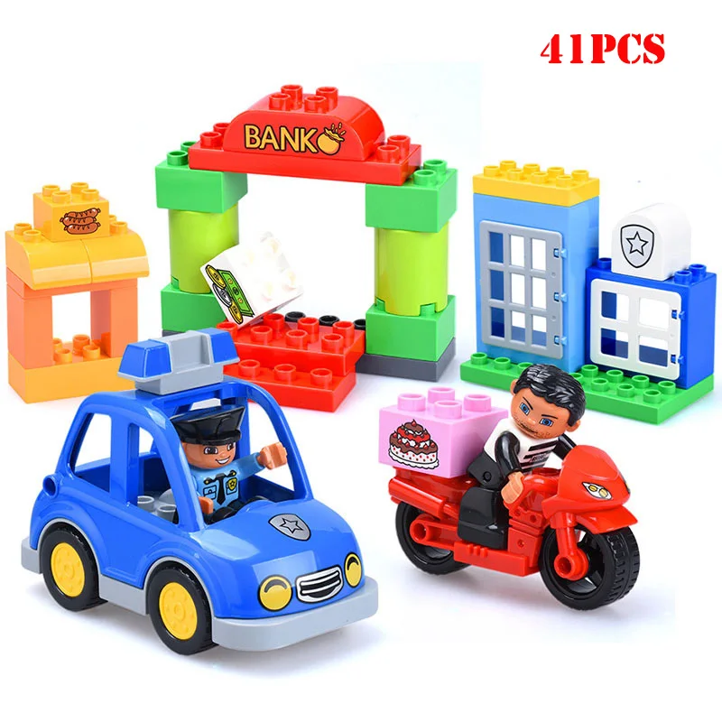 

Police Staion Car Motorcycle Large Size Building Blocks Compatible Legoed Duploe Enlighten Bricks Baby Children Toys Gifts