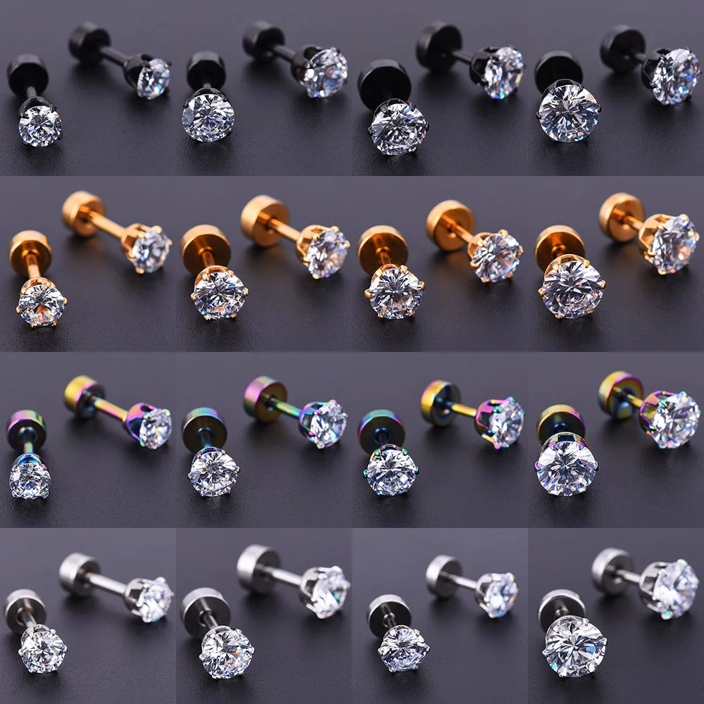 

5pcs 3-7mm Mixed Sizes Zircon Crystal Ear Piercing Unique Design Stainless Steel Nose Lip Ring Nose Stud Body Piercing Jewelry