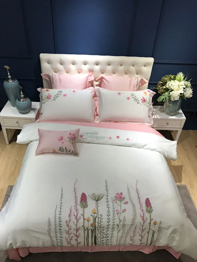 

4/7pcs Bedding set Egyptian Cotton cover bed sheet duvet cover sets plants Embroidery bedding sets housse de couette