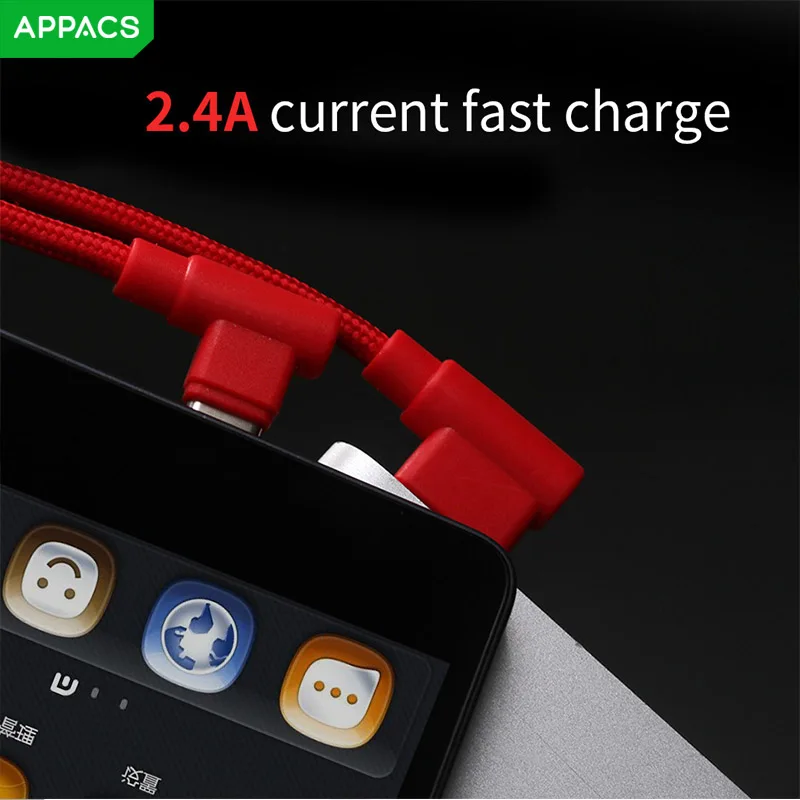 APPACS 3 حزمة الهاتف المحمول كابل USB نوع C كابل 90 درجة سريع شحن USB-C لسامسونج هواوي النايلون البيانات الحبل للشحن