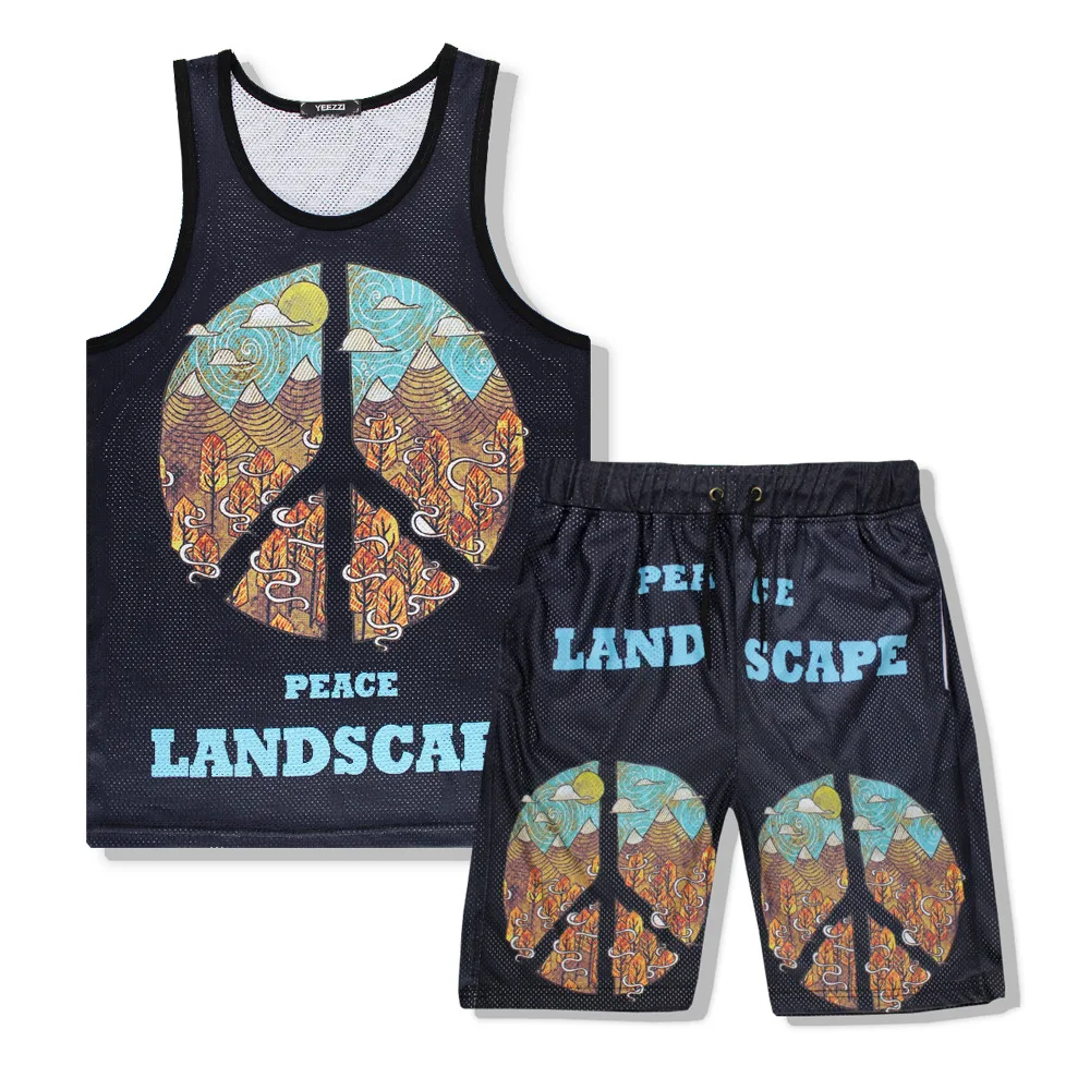 

Print Two Piece Set Men Sleeveless Tank Top+Shorts Men's Tracksuits 2019 New 2 pieces set male Sportswear Tops Short Trousers