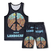 Print Two Piece Set Men Sleeveless Tank Top+Shorts Men's Tracksuits 2019 New 2 pieces set male Sportswear Tops Short Trousers