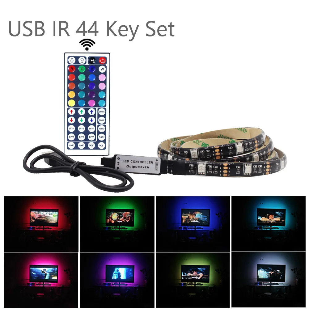 Светодиодные ленты свет USB 5 В Wi-Fi RGB ленты Водонепроницаемый SMD 5050 музыка Ambilight ТВ фон Тира светодиодный Bluetooth Гибкая полоса огни LED лента - Испускаемый цвет: USB IR 44 Key Set