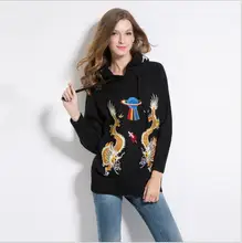 New 2017 High Women Ladies Cute Autumn Winter Luxury embroidery Dragon UFO Hollywood Casual Sweaters Pullover High quality #E173