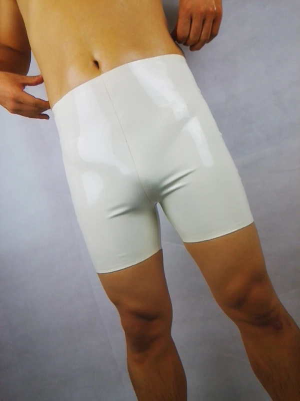 2015 New Fashion Sexy White Latex Men's Shorts Boxer Panties Fetish Rubber Underwear Briefs Plus Size Hot Sale