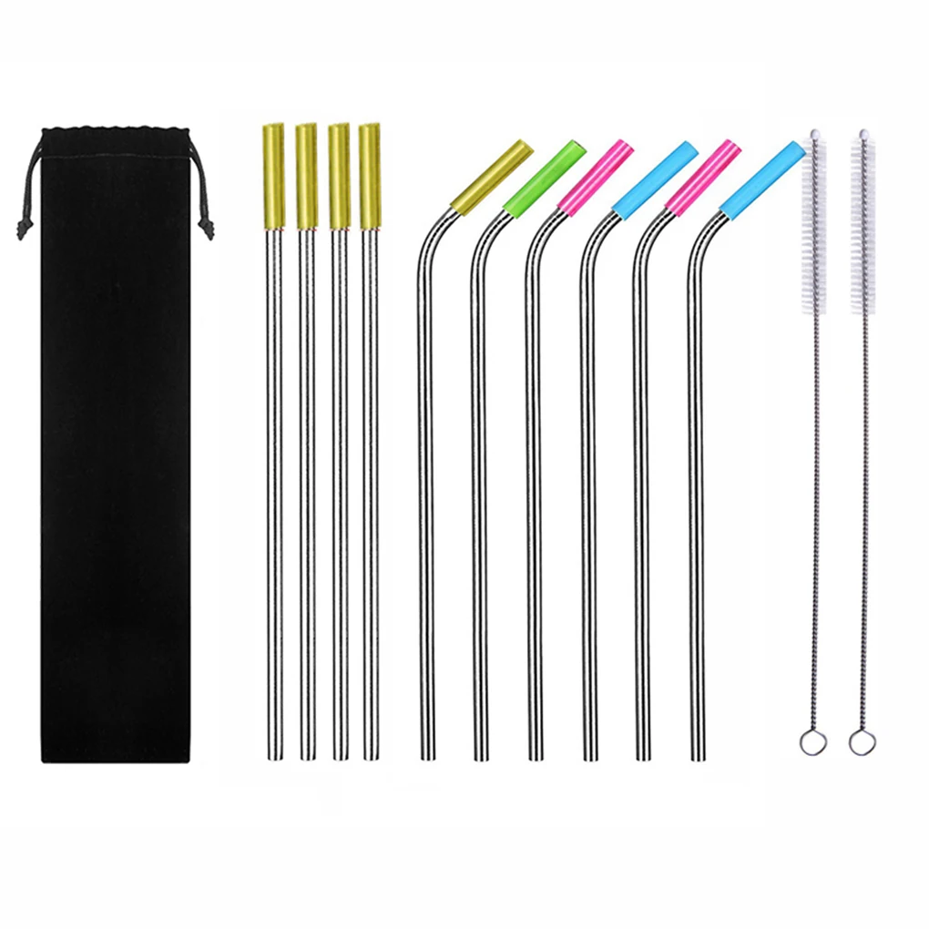

4pcs Straight+4pcs Bent Stainless Steel Drinking Straw with 2pcs Clean Brushes Water Juice Straw
