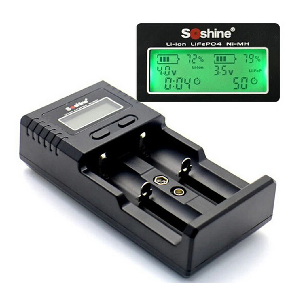 Hot Original Soshine H2 LCD Smart Battery Charger for 26650 18650 16340