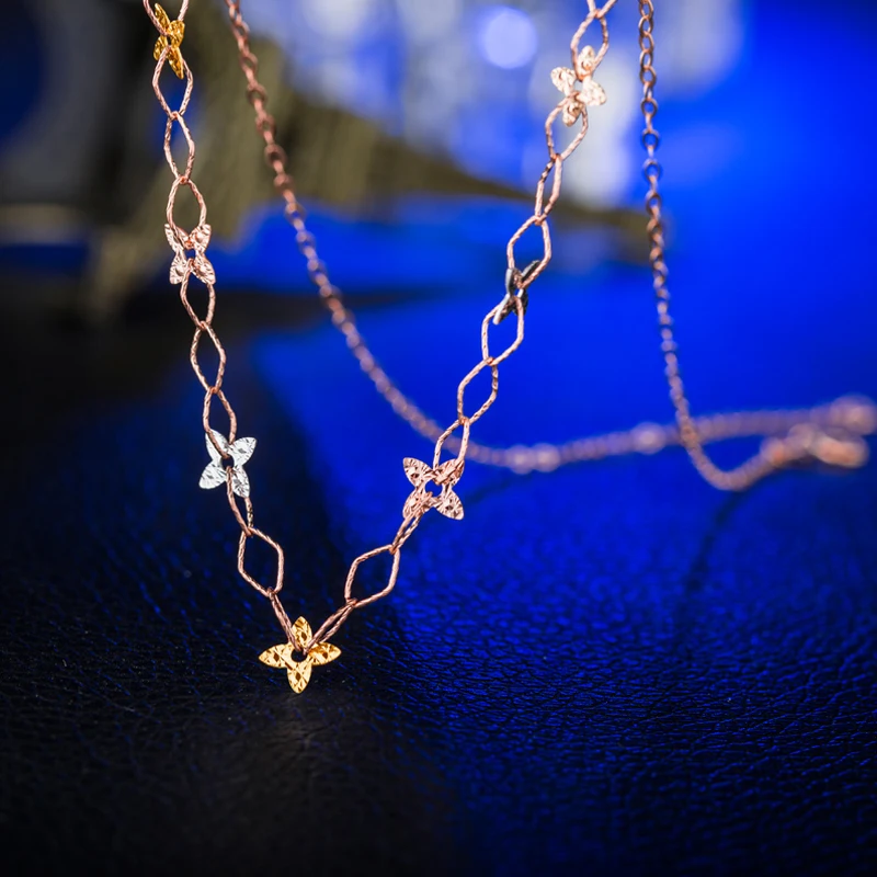 18K ожерелье из чистого золота, настоящее AU 750, однотонная Золотая цепь, разноцветные цветы, красивые высококлассные модные вечерние ювелирные изделия,, новинка